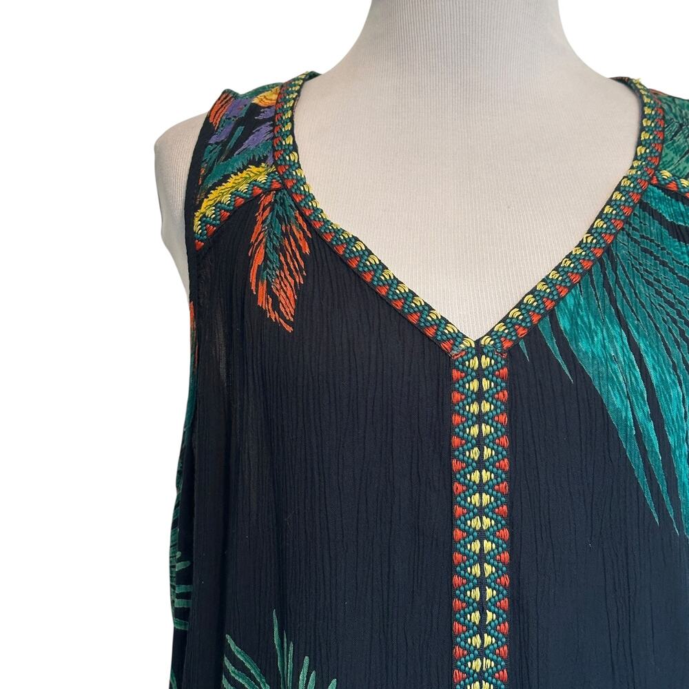 Patrons of Peace Tropical Crinkle Tank Womens Large Navy Multicolor Embroidered - Picture 3 of 8